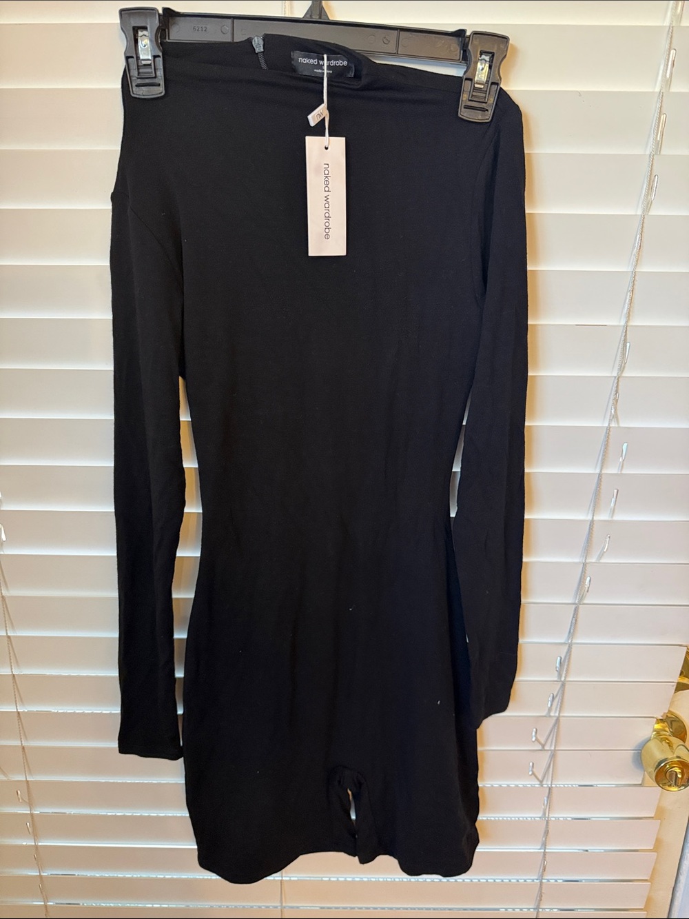 naked wardrobe Black Long Sleeve Romper Bodysuit